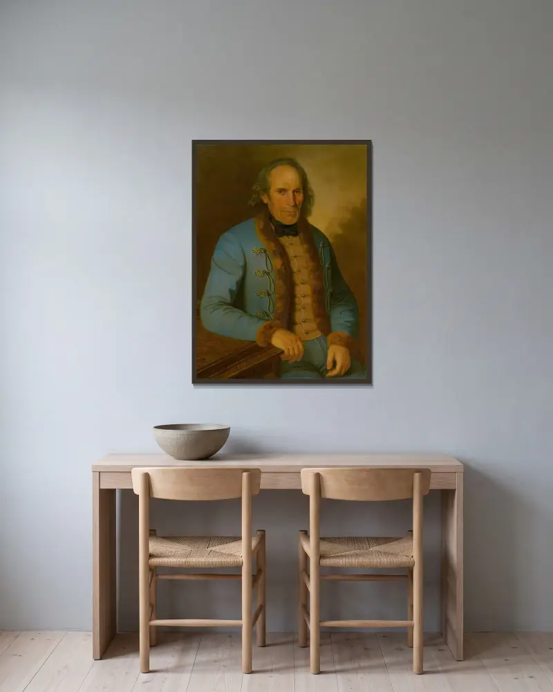Porträt des Müllers Ján Hodž von Peter Michal Bohúň gerahmt an einer Wand