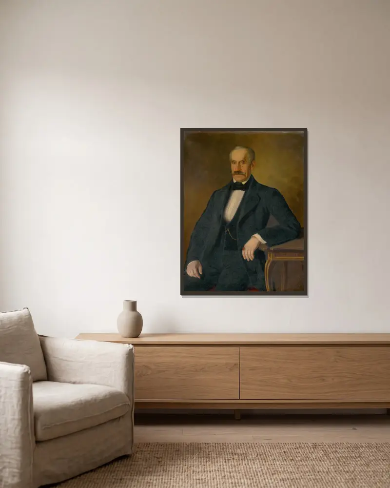 Portrait of Móric Zmeškal av Peter Michal Bohúň inramad på en vägg