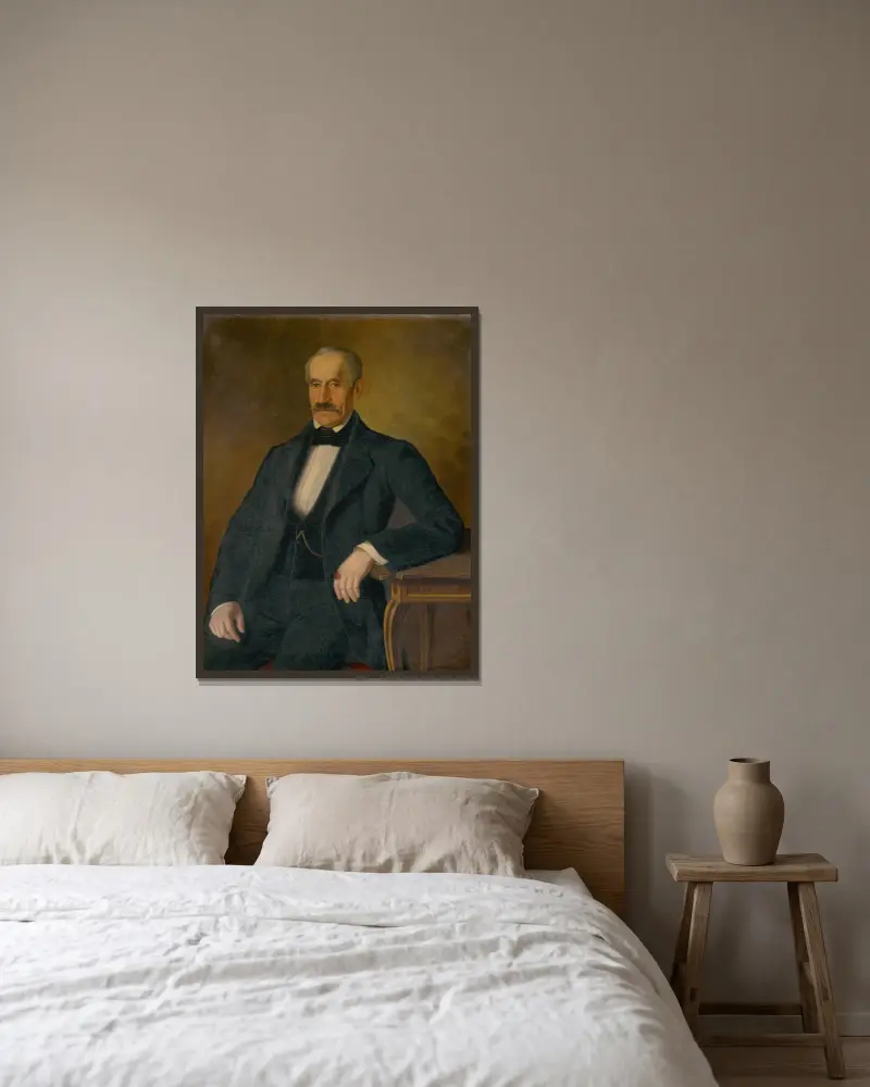 Portrait of Móric Zmeškal av Peter Michal Bohúň inramad på en vägg