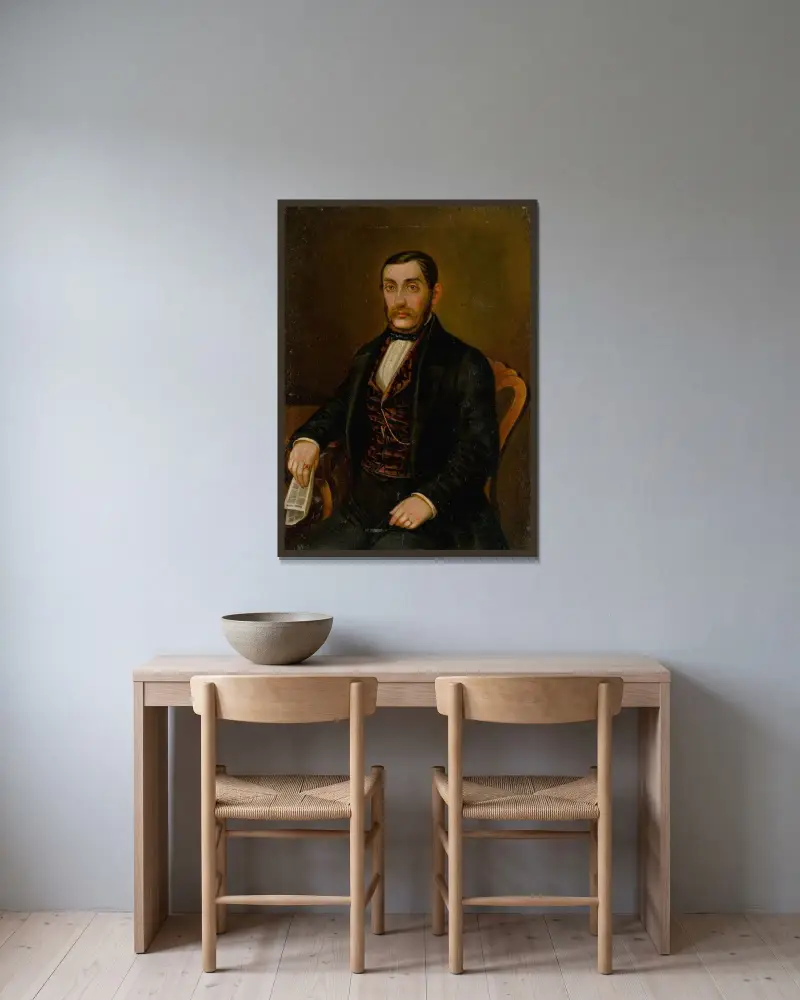 Porträt von Mr. Peter Makovický von Peter Michal Bohúň gerahmt an einer Wand
