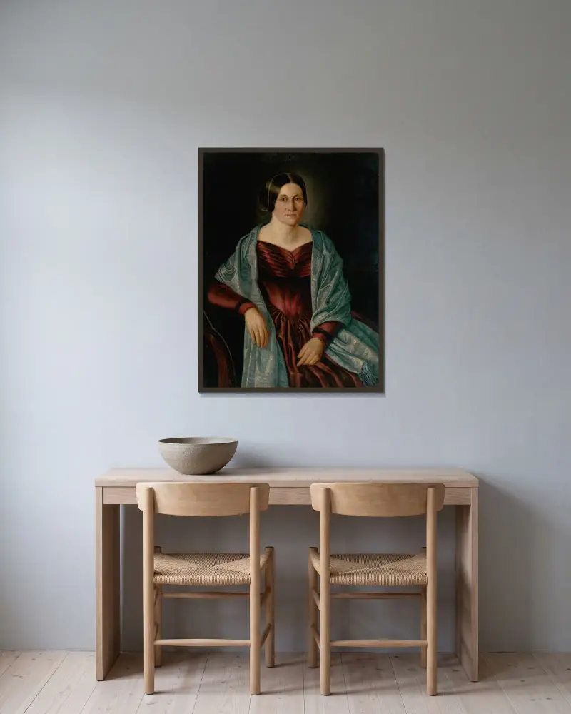 Porträt von Frau Plechová von Peter Michal Bohúň gerahmt an einer Wand