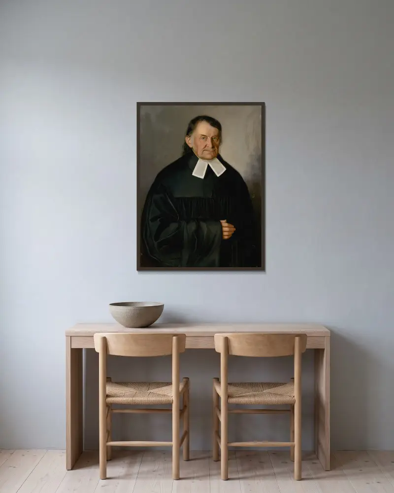 Portrait of Samuel Renss (okolo 1849) av Peter Michal Bohúň inramad på en vägg