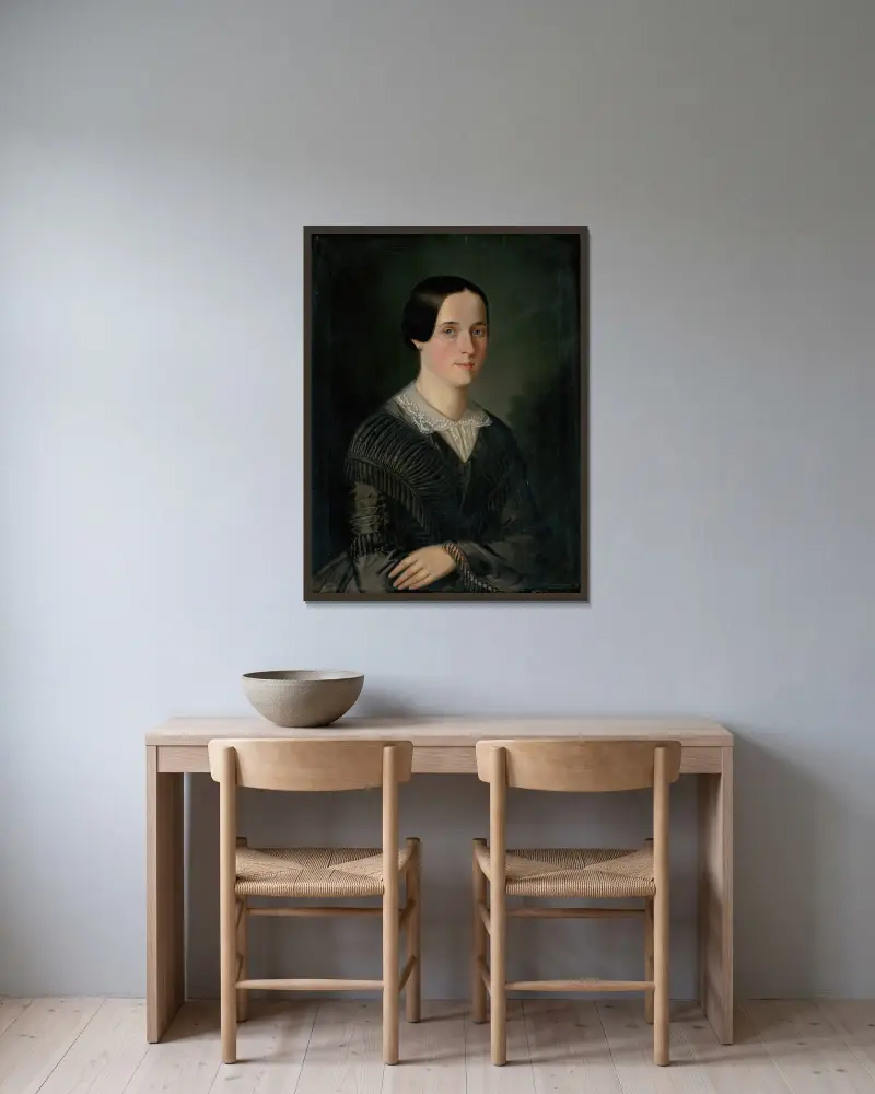 Portrait of Terézia Droppová (née Klenkayová) av Peter Michal Bohúň inramad på en vägg