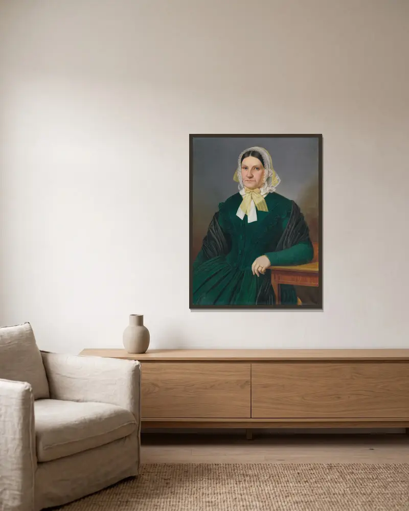 Portrait of Z. Dluhovitsová, née Melšík av Peter Michal Bohúň inramad på en vägg
