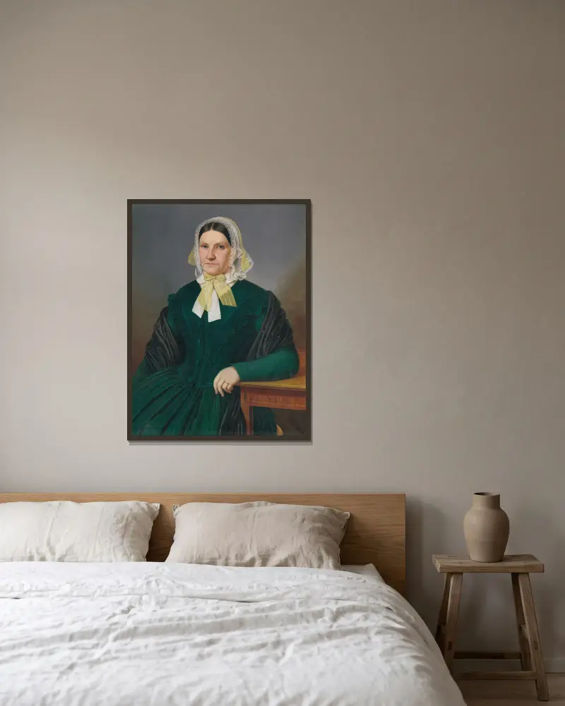 Portrait of Z. Dluhovitsová, née Melšík av Peter Michal Bohúň inramad på en vägg