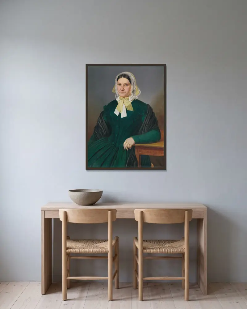 Portrait of Z. Dluhovitsová, née Melšík av Peter Michal Bohúň inramad på en vägg