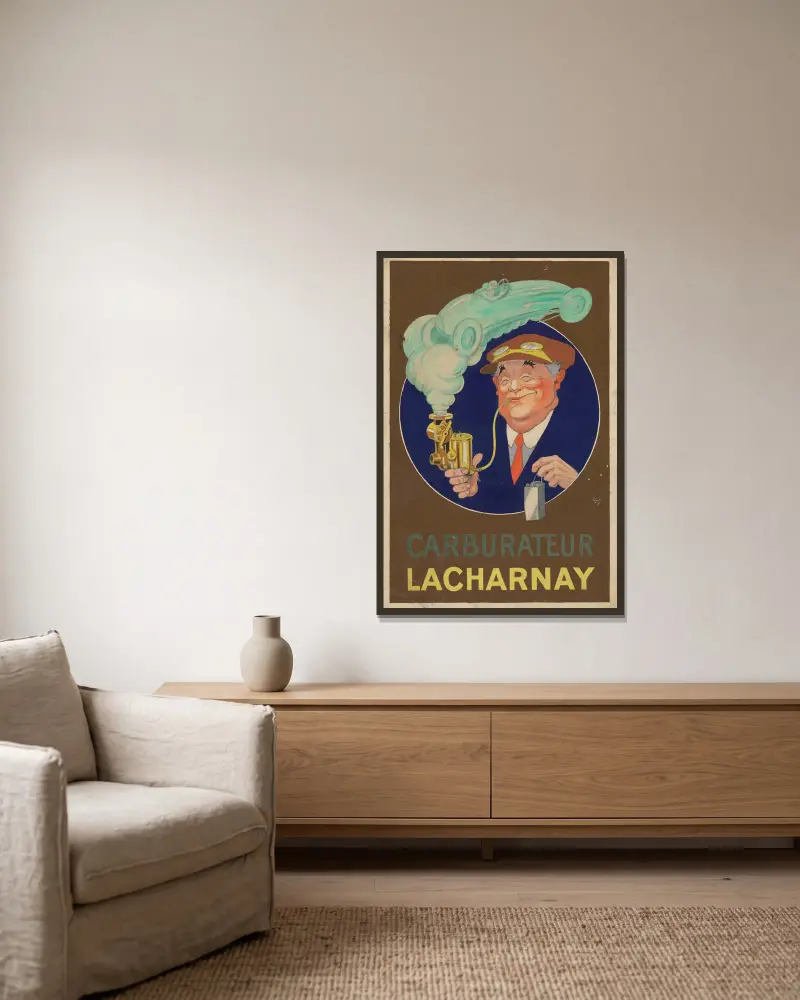 Carburateur Lacharnay av Mich (Michel Liebeaux) inramad på en vägg