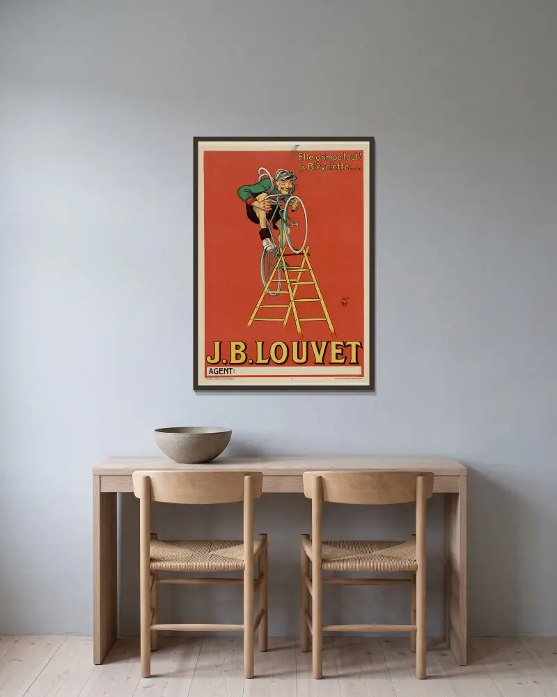 Elle grimpe tout ! la bicyclette… av Mich (Michel Liebeaux) inramad på en vägg