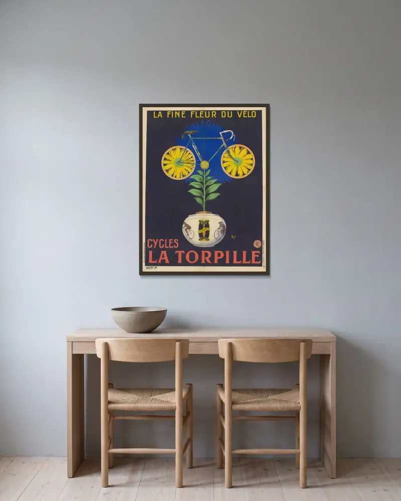 La fine fleur du vélo. Cycles La Torpille av Mich (Michel Liebeaux) inramad på en vägg