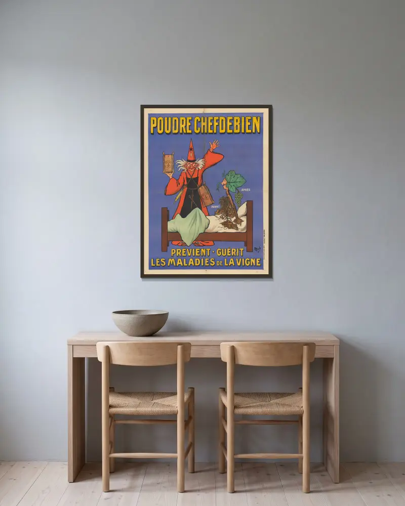 Poudre Chefdebien prévient, guérit les maladies de la vigne av Mich (Michel Liebeaux) inramad på en vägg