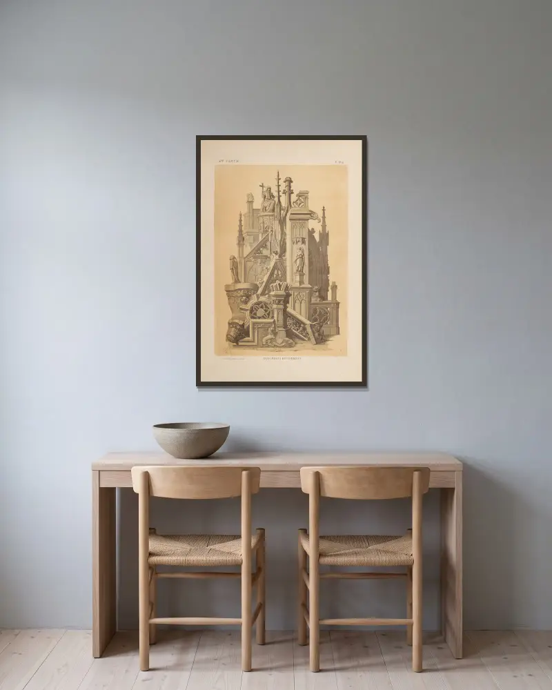 Groupe de sculptures, fragments historiques XIVe et XVe siècles av Michel Liénard inramad på en vägg