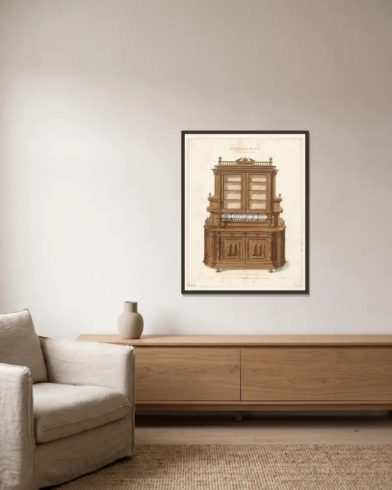 Buffet för sal med rundade hörn av Victor Léon Michel Quétin inramad på en vägg