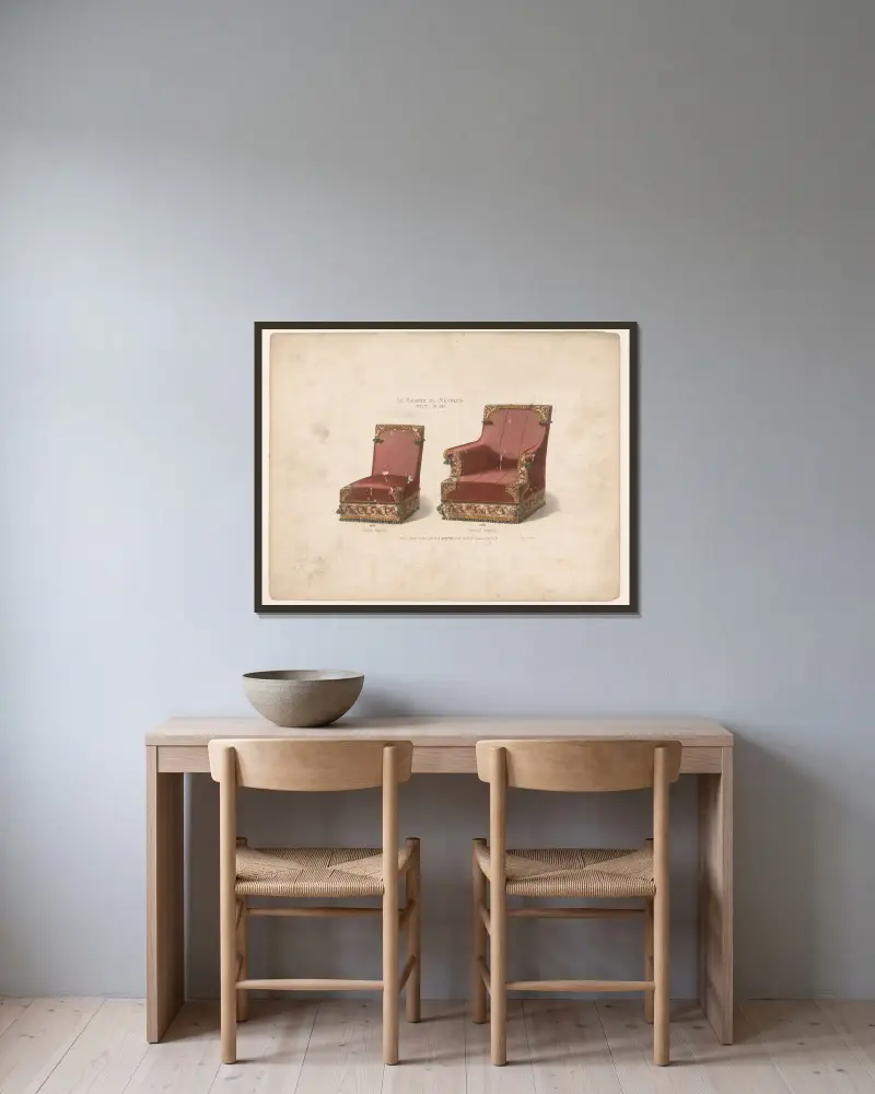 Chaise Anglaise ; Fauteuil Anglais av Victor Léon Michel Quétin inramad på en vägg