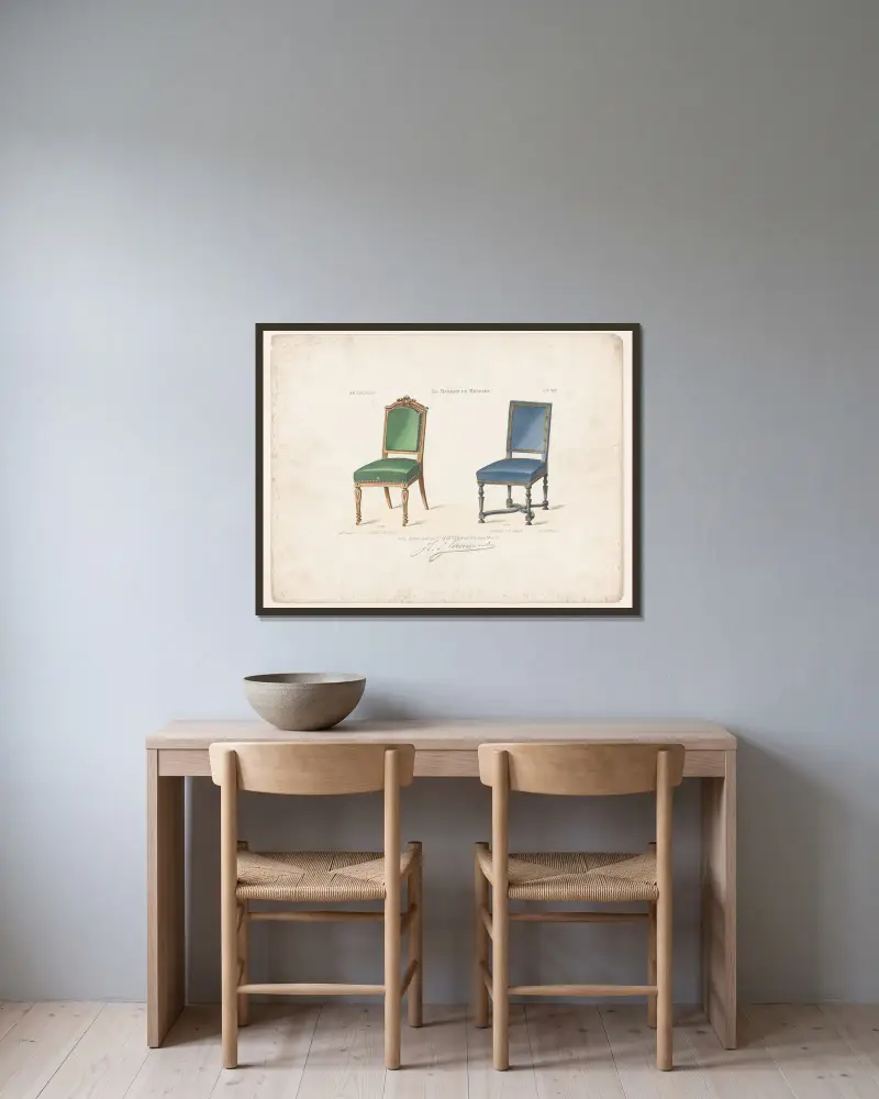 Chaise de salle av Victor Léon Michel Quétin inramad på en vägg