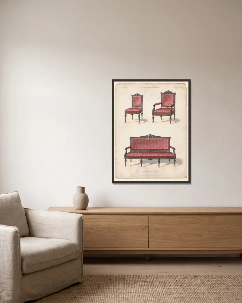 Chaise, Fauteuil et Canapé (Genre grec) von Victor Léon Michel Quétin gerahmt an einer Wand
