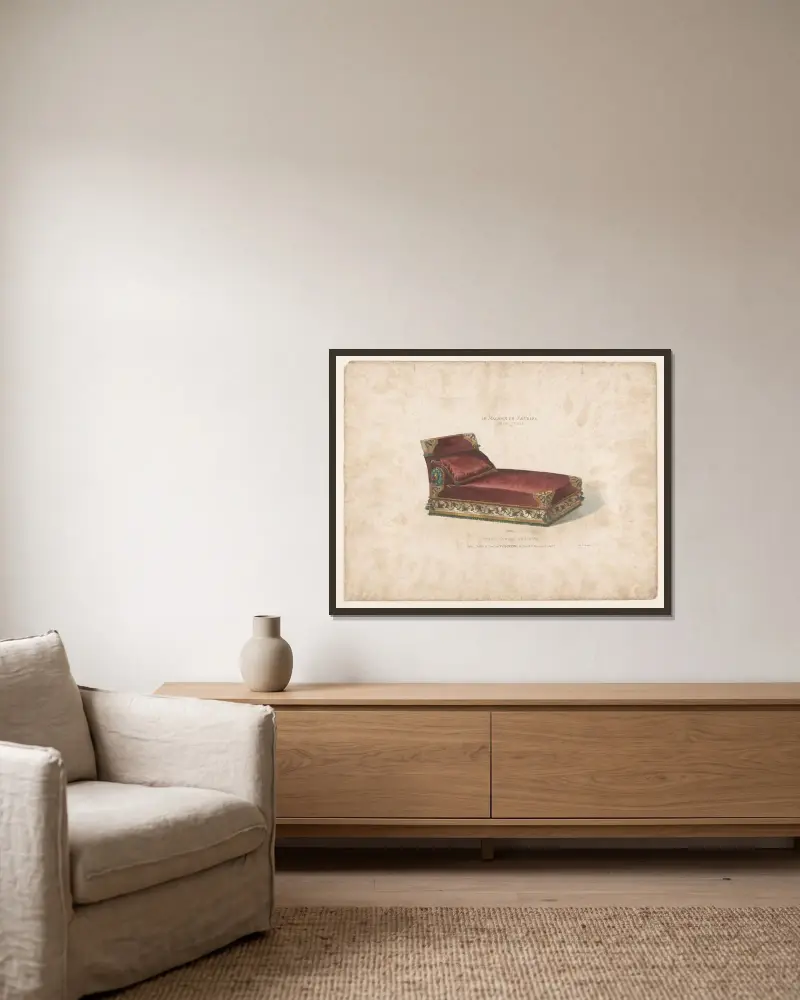 Chaise longue Anglaise av Victor Léon Michel Quétin inramad på en vägg