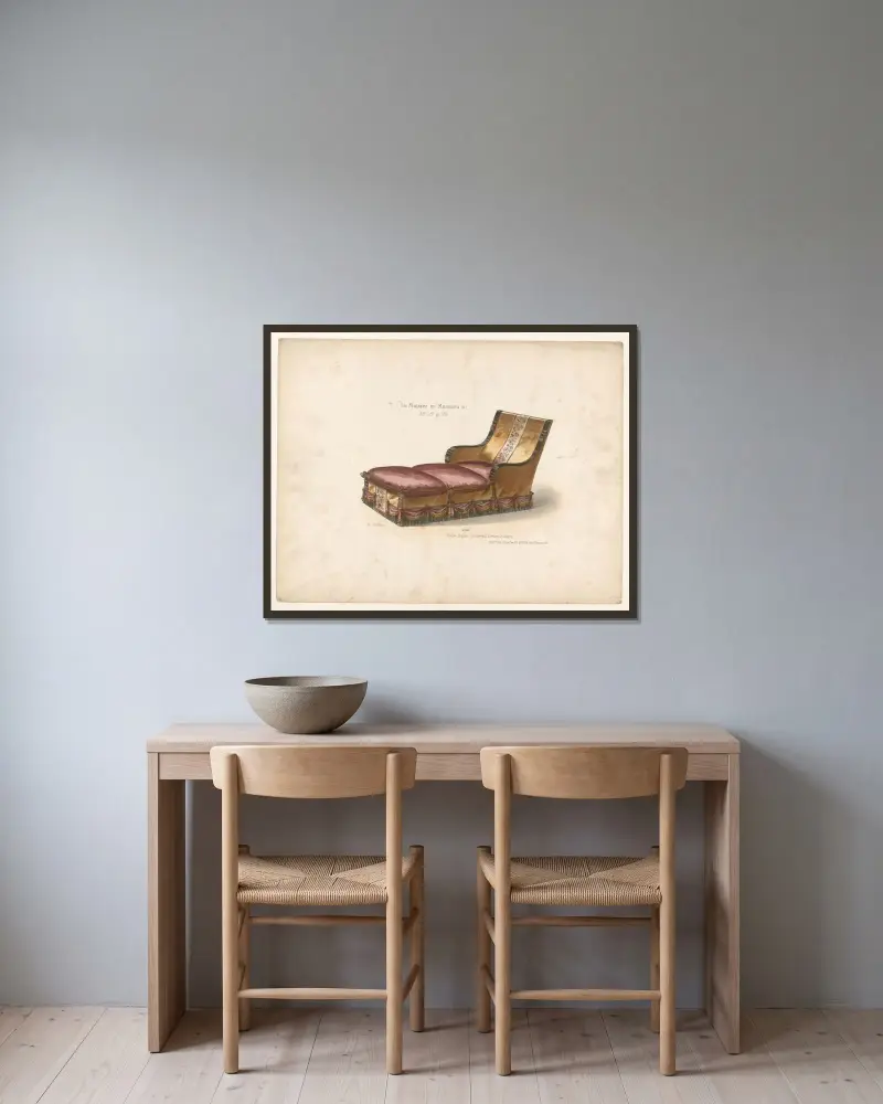 Chaise longue Cromwell, formant 3 sièges av Victor Léon Michel Quétin inramad på en vägg