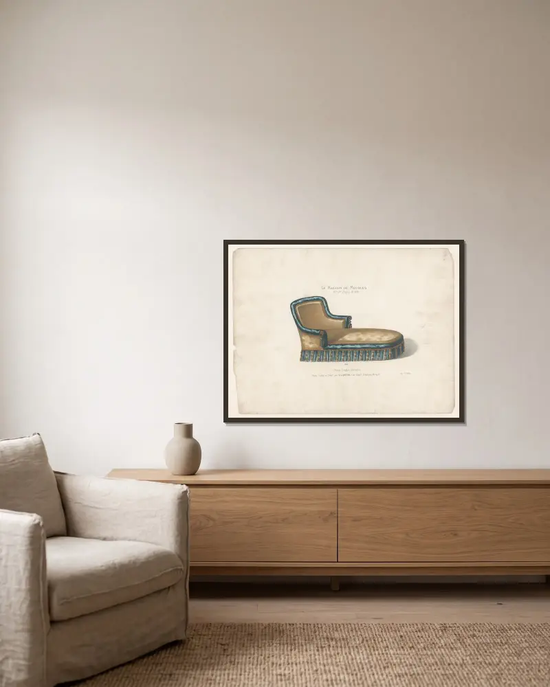 Chaise longue fantaisie av Victor Léon Michel Quétin inramad på en vägg