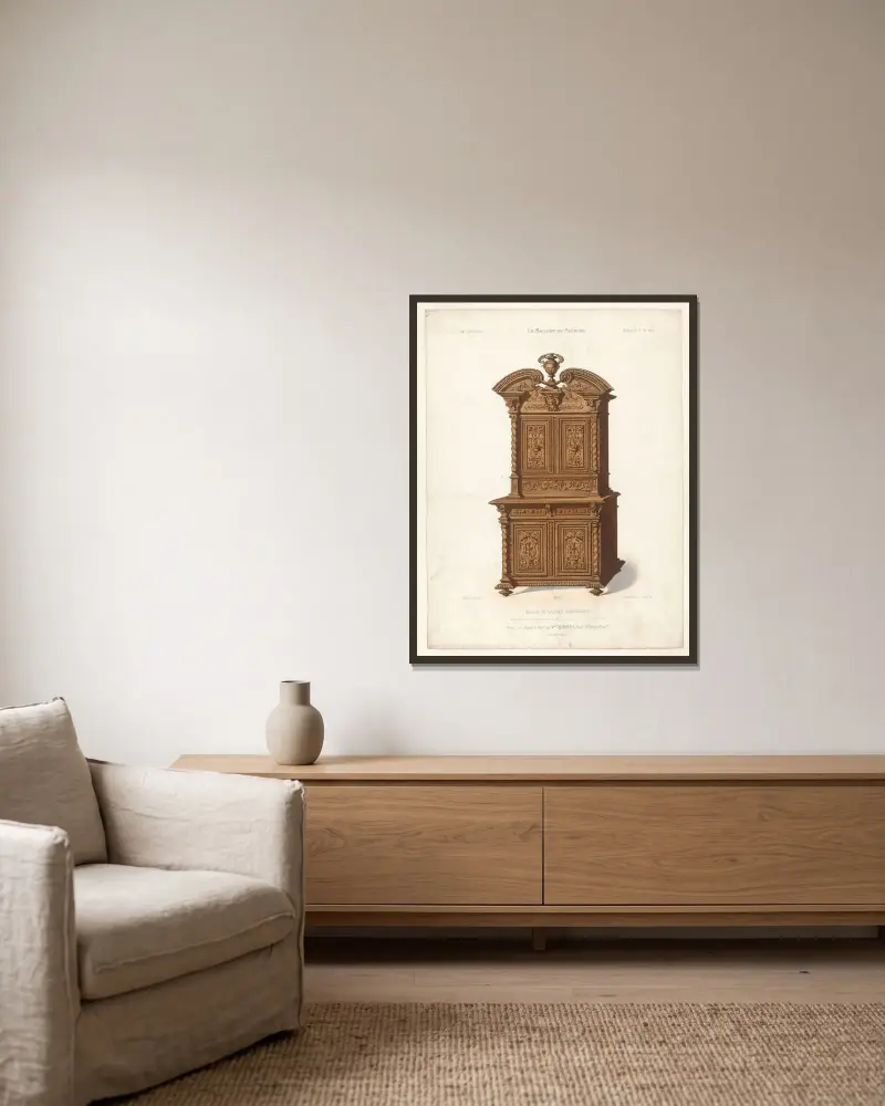 Meuble de cabinet renaissance av Victor Léon Michel Quétin inramad på en vägg