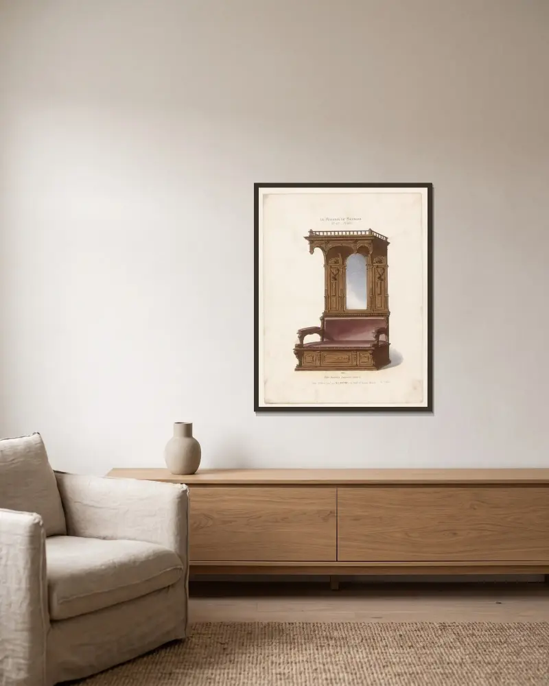 Porte-Manteaux Banquette, Henri II av Victor Léon Michel Quétin inramad på en vägg