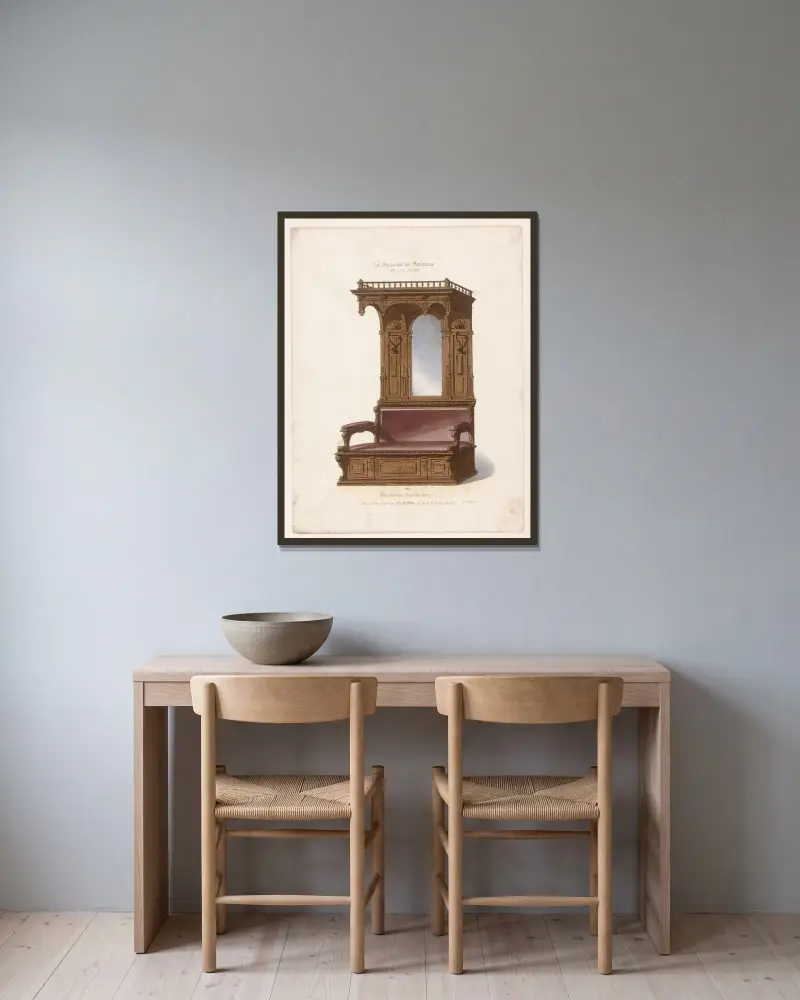 Porte-Manteaux Banquette, Henri II av Victor Léon Michel Quétin inramad på en vägg