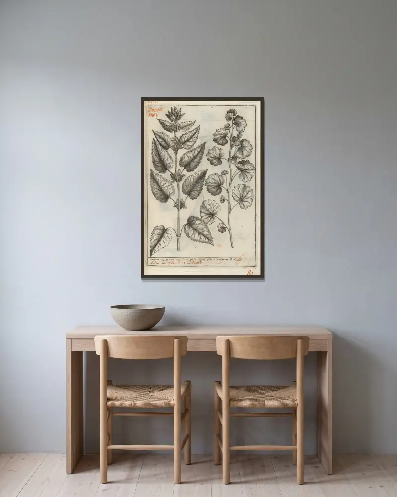 Catalogus plantarum horti Pisani Pl.35 av Michelangelo Tilli inramad på en vägg