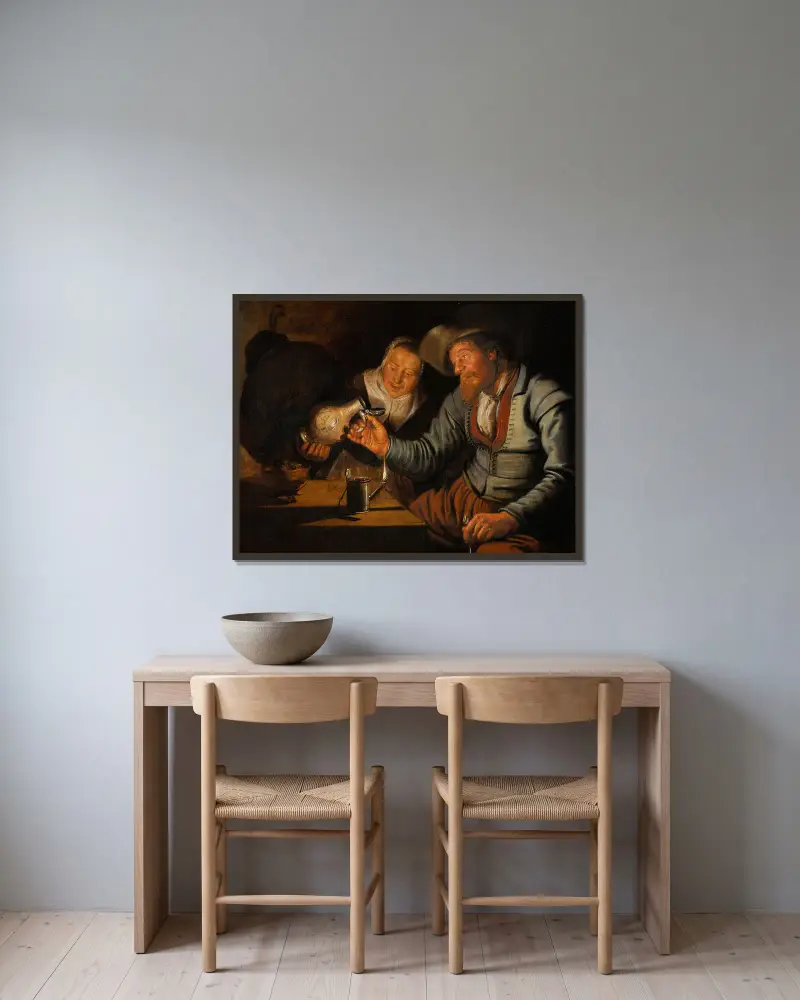 Die fünf Sinne, das Sehen von Jan Miense Molenaer gerahmt an einer Wand