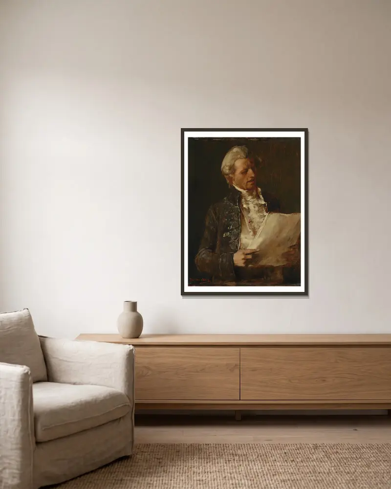 Zpěvák (studie k obrazu „Umírající Mozart“), Mihály Munkácsy v rámu na stěně