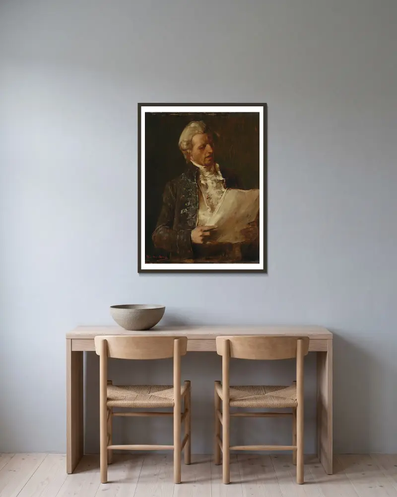 Zpěvák (studie k obrazu „Umírající Mozart“), Mihály Munkácsy v rámu na stěně