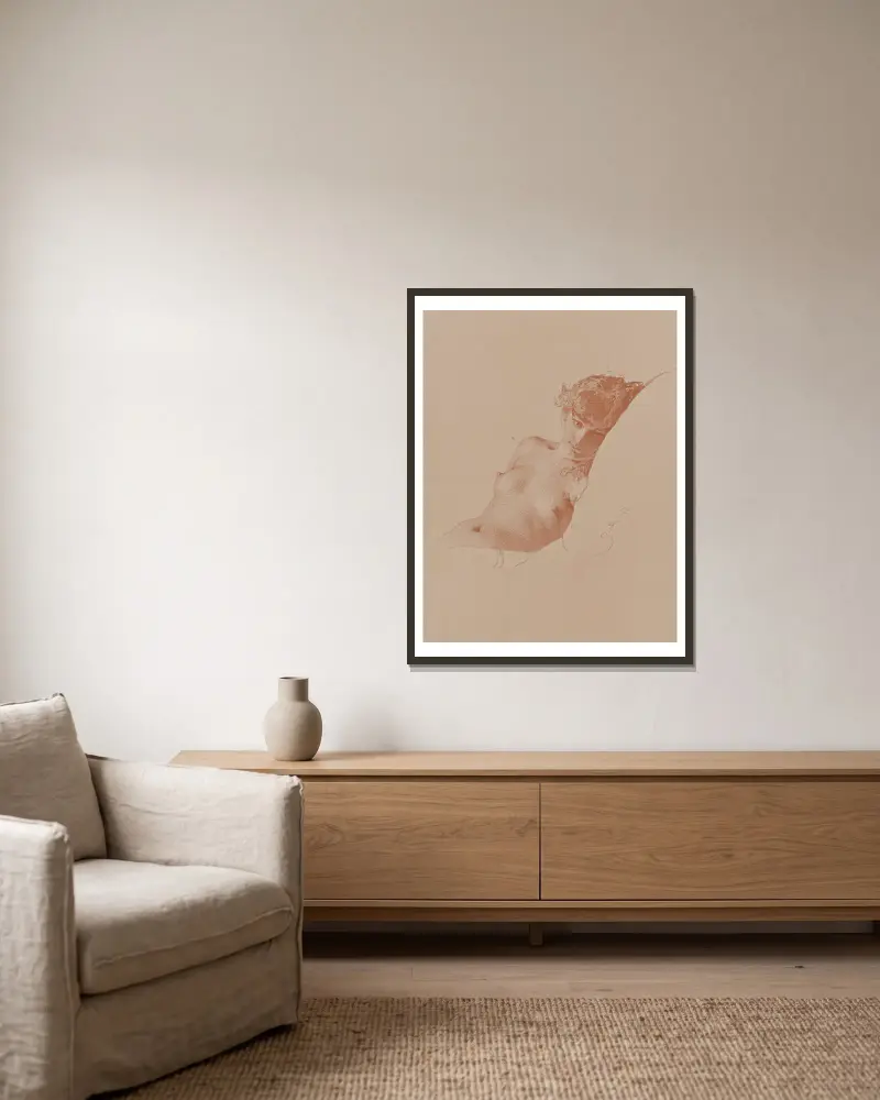 Nude Print – nr 6 av Mihály Zichy inramad på en vägg