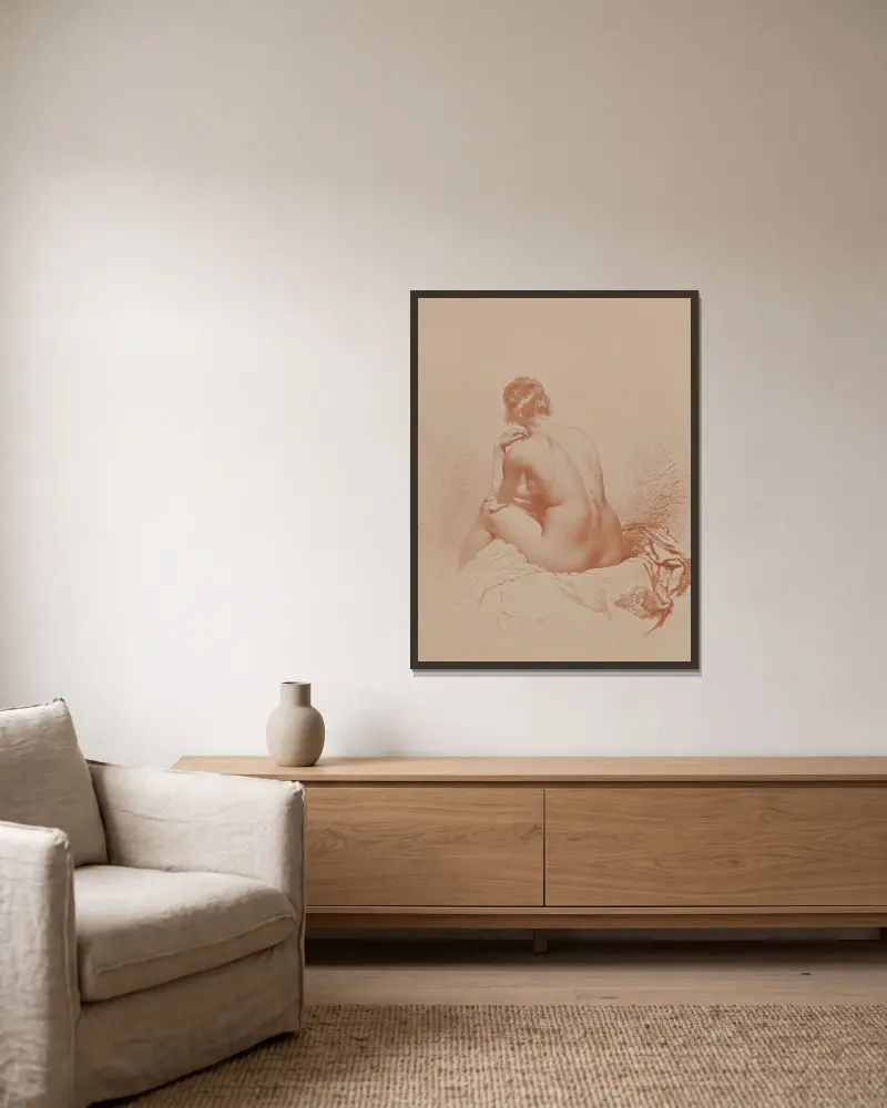 Nude Print – nr 7 av Mihály Zichy inramad på en vägg