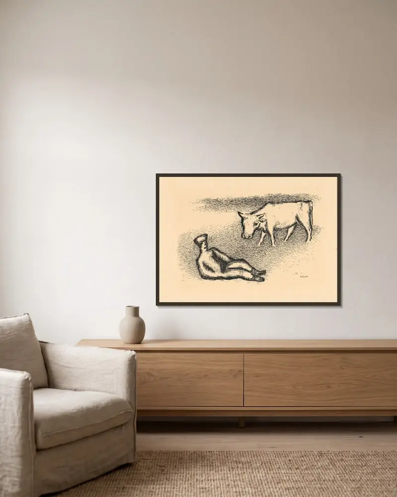 Cowherd von Mikuláš Galanda gerahmt an einer Wand