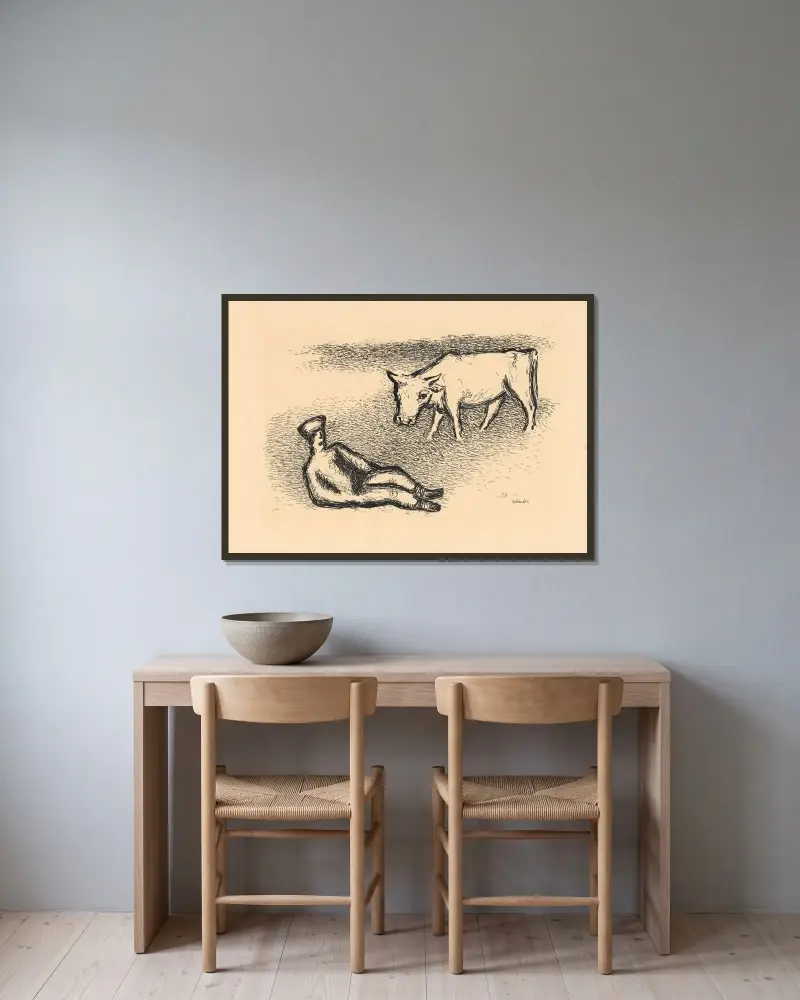 Cowherd von Mikuláš Galanda gerahmt an einer Wand