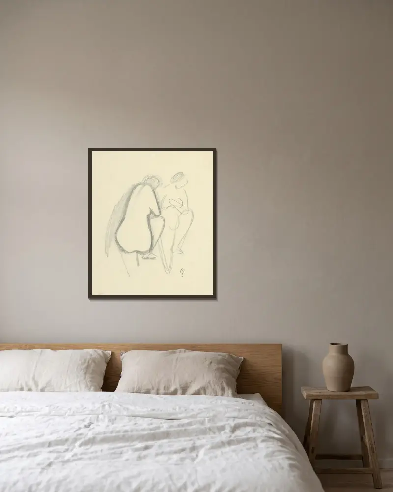Zwei weibliche Akte von Mikuláš Galanda gerahmt an einer Wand