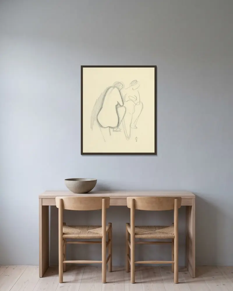 Zwei weibliche Akte von Mikuláš Galanda gerahmt an einer Wand