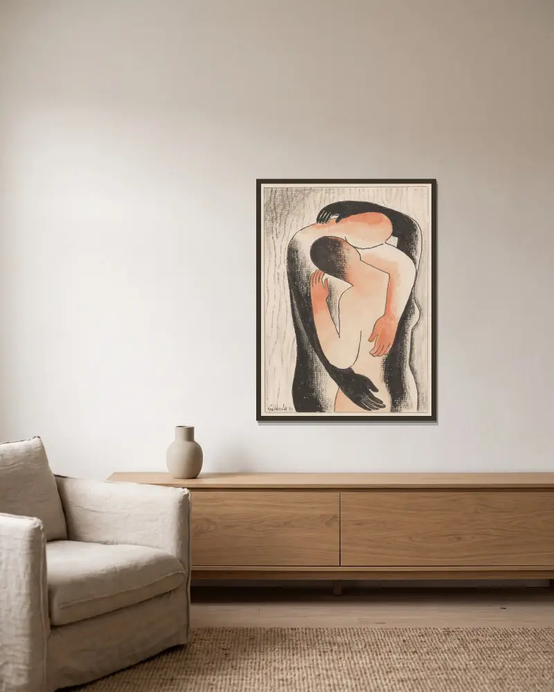Umarmung, 1930 – Nr. 1 von Mikuláš Galanda gerahmt an einer Wand