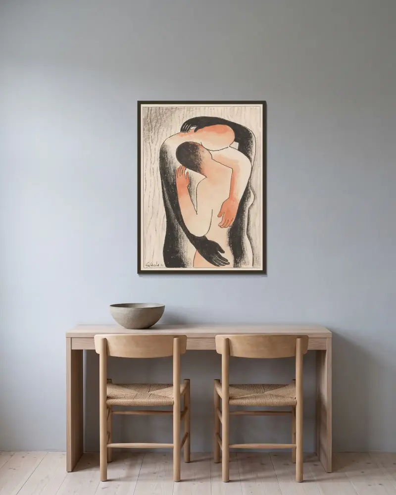 Umarmung, 1930 – Nr. 1 von Mikuláš Galanda gerahmt an einer Wand