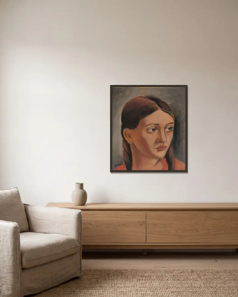 Girl’s Head von Mikuláš Galanda gerahmt an einer Wand