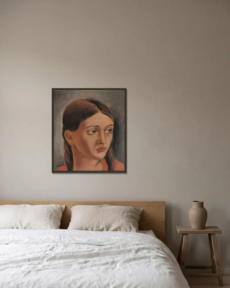 Girl’s Head von Mikuláš Galanda gerahmt an einer Wand