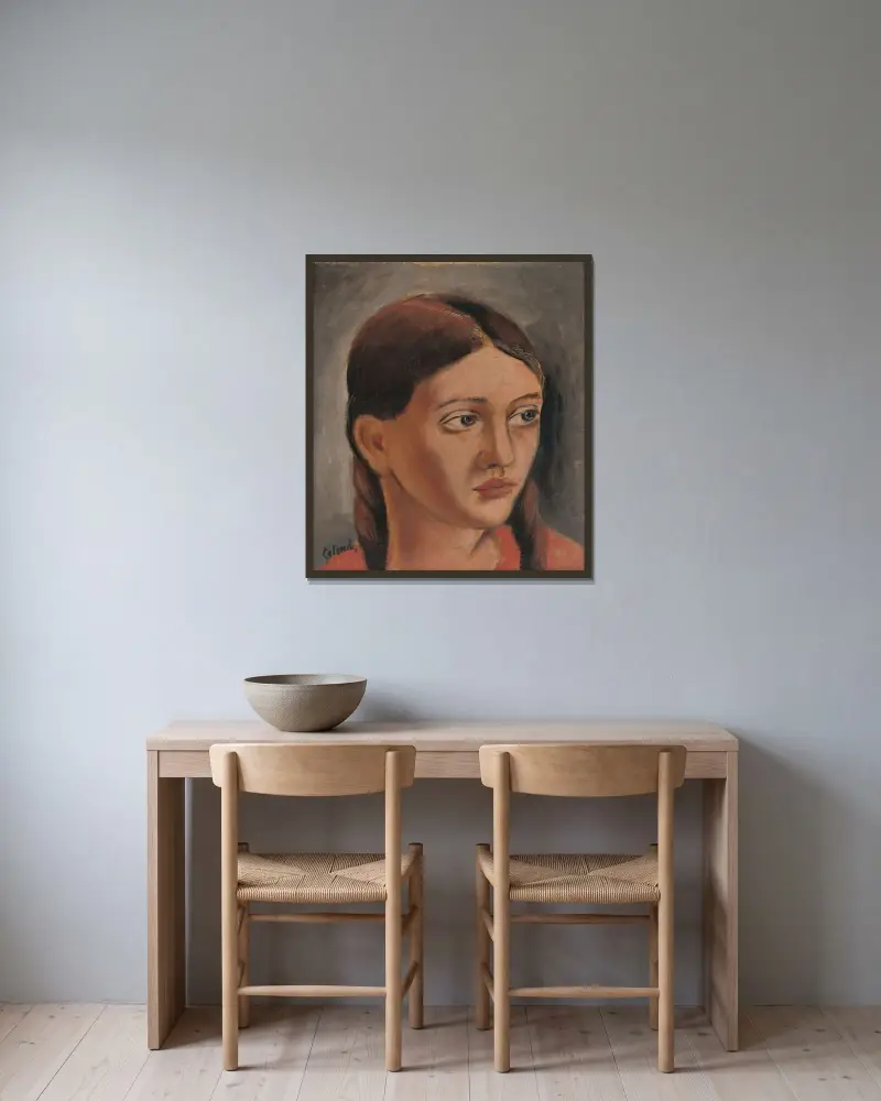 Girl’s Head von Mikuláš Galanda gerahmt an einer Wand