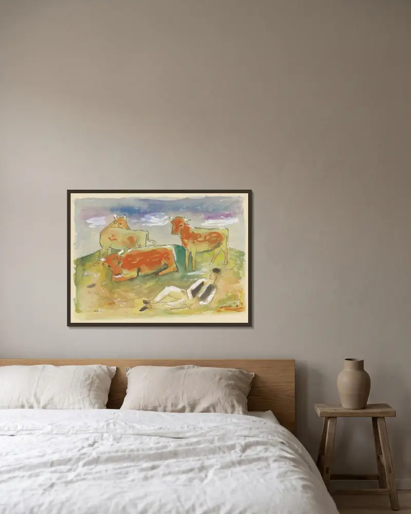 Herder with Cows von Mikuláš Galanda gerahmt an einer Wand