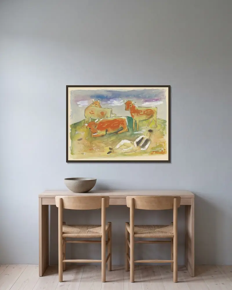 Herder with Cows von Mikuláš Galanda gerahmt an einer Wand