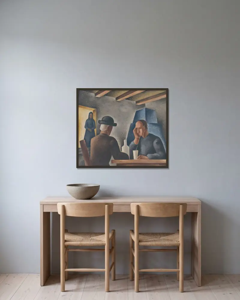 In An Inn von Mikuláš Galanda gerahmt an einer Wand
