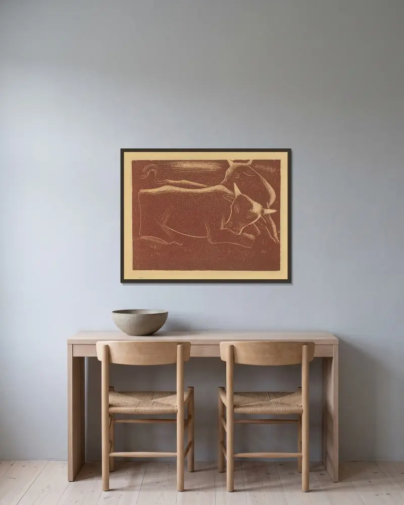 Kravičky von Mikuláš Galanda gerahmt an einer Wand