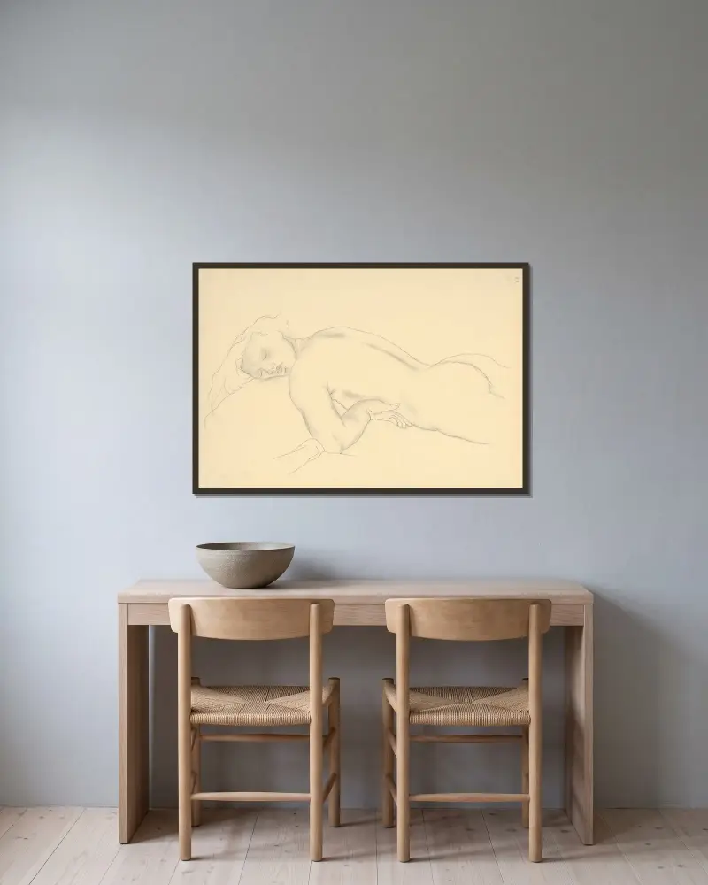 Ležiaci akt von Mikuláš Galanda gerahmt an einer Wand