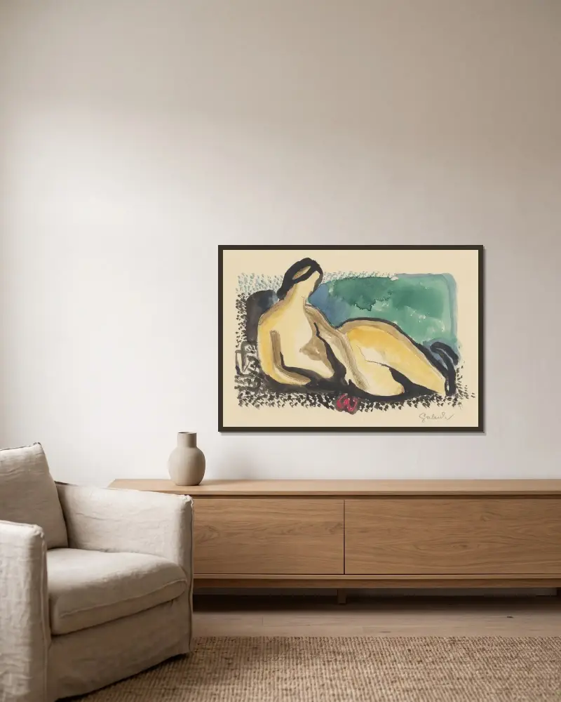 Liegender Akt von Mikuláš Galanda gerahmt an einer Wand