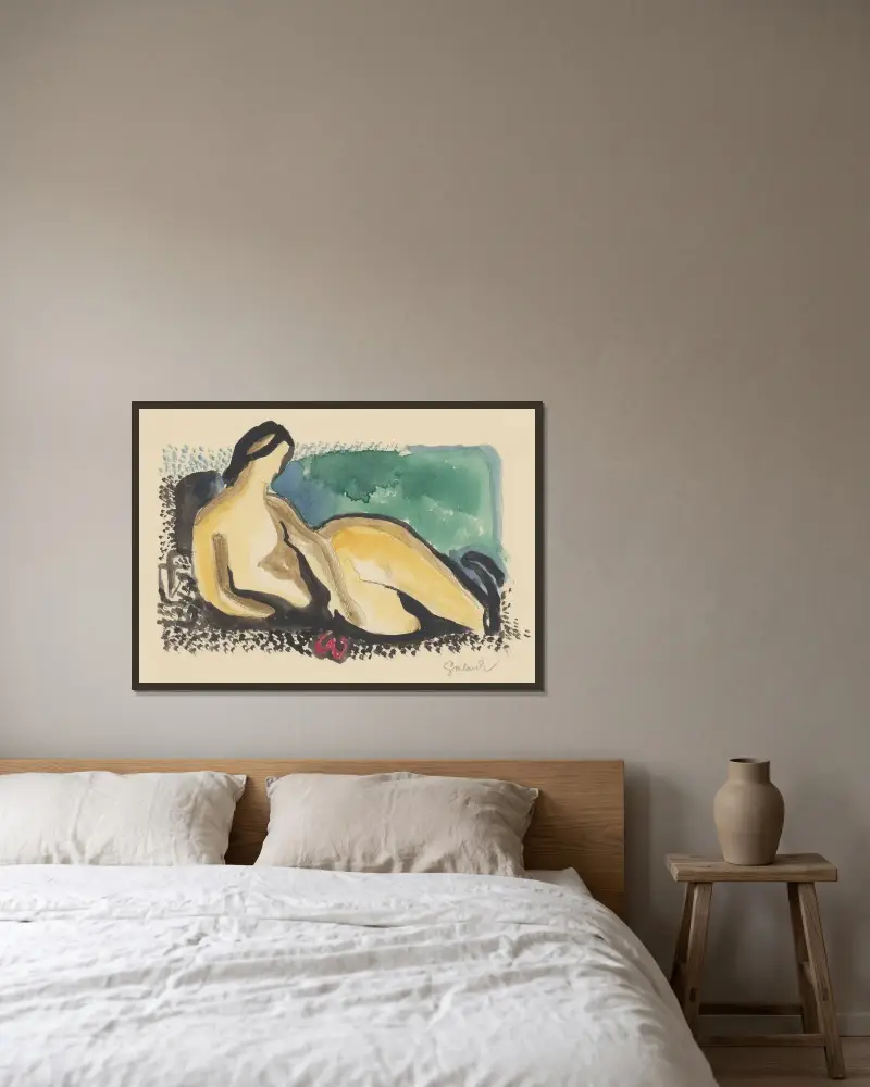 Liegender Akt von Mikuláš Galanda gerahmt an einer Wand