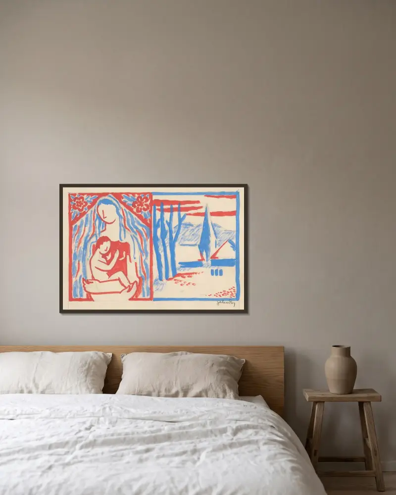 Madonna mit Kind von Mikuláš Galanda gerahmt an einer Wand