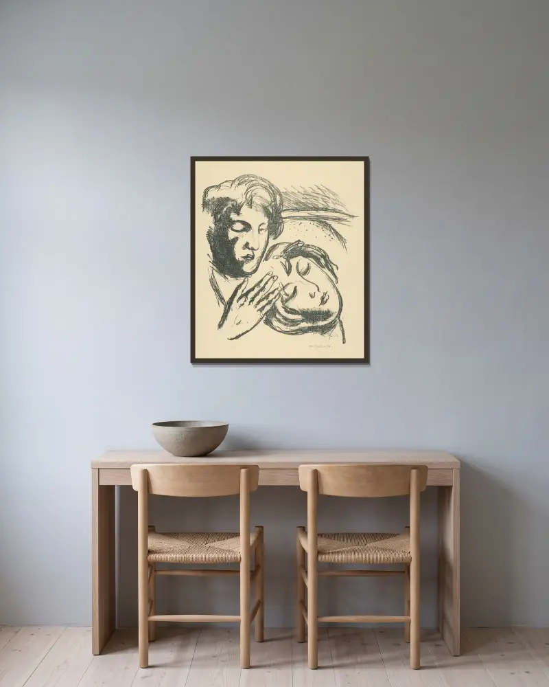 Milenci 2 von Mikuláš Galanda gerahmt an einer Wand