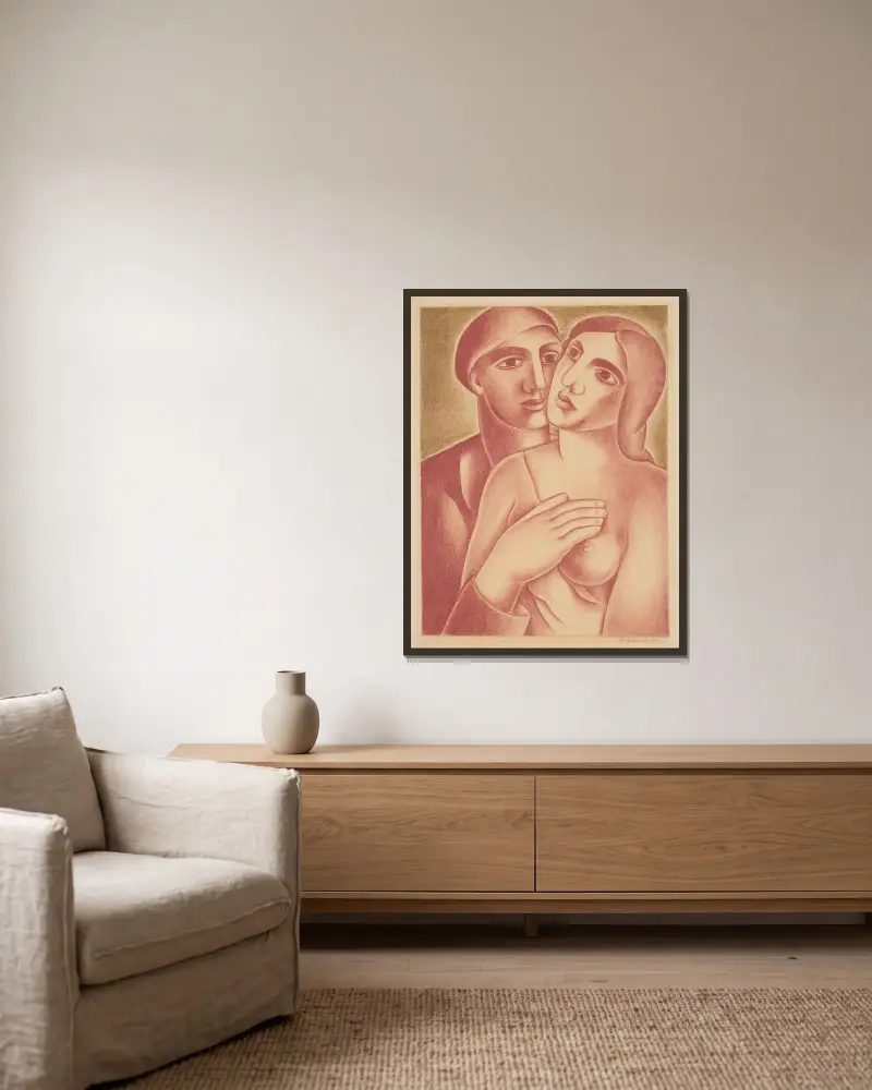 Liebende, 1927 – Nr. 1 von Mikuláš Galanda gerahmt an einer Wand